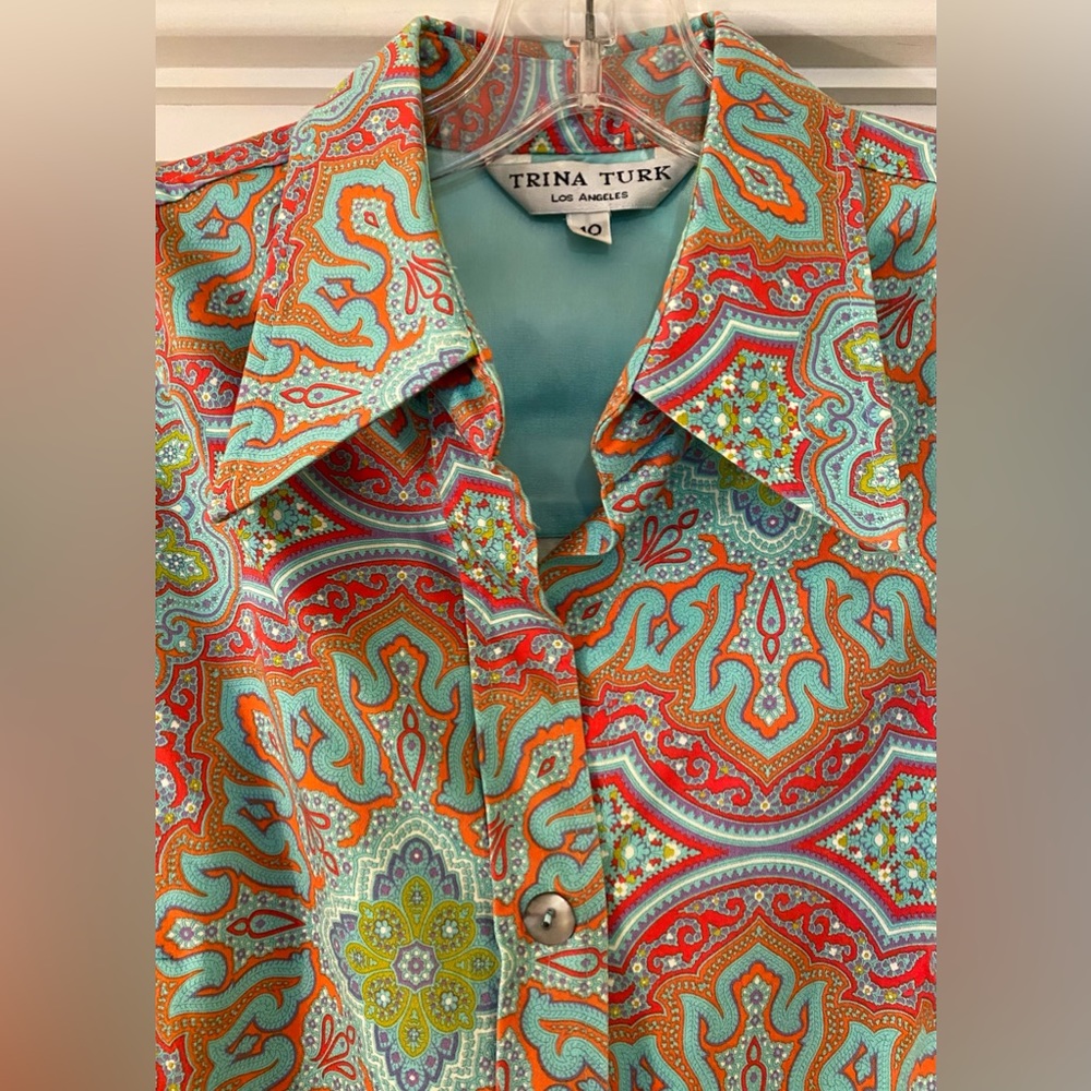 TRINA TURK cotton shirtdress, size 10, USA made, excellent condition.
